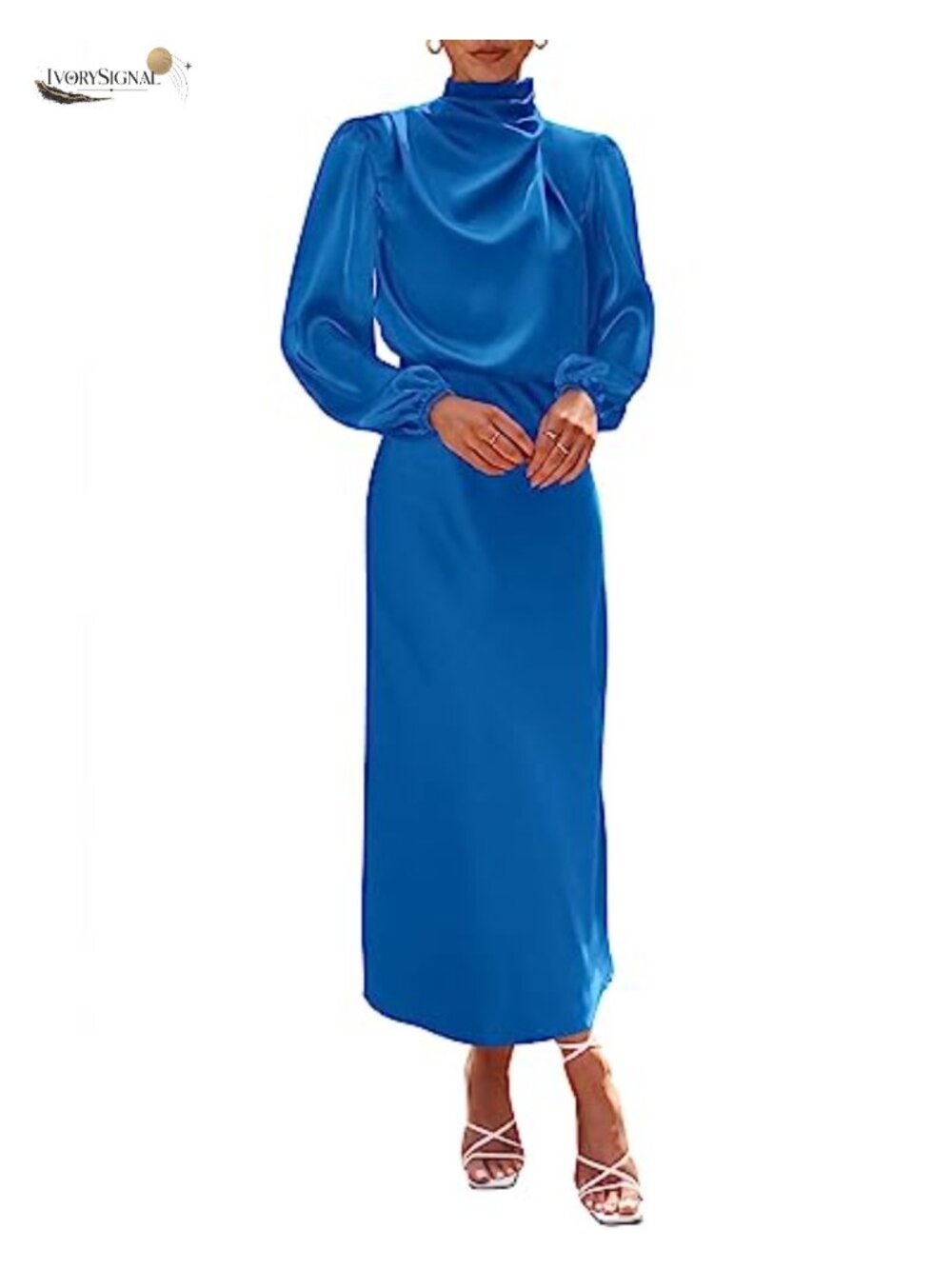 Mock Neck Satin Maxi Dress Long Sleeve Formal